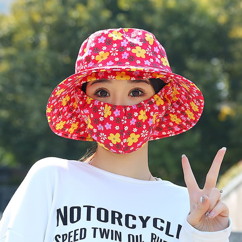 アウトドア　帽子 花柄フェイスガード付きハット