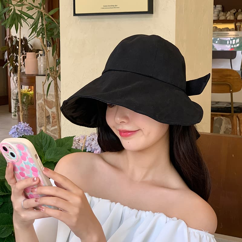 アウトドア 帽子 ハット 優美リボン結び日除けハット