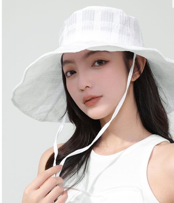 アウトドア 帽子 ハット 格子柄あご紐付きアウトドアハット