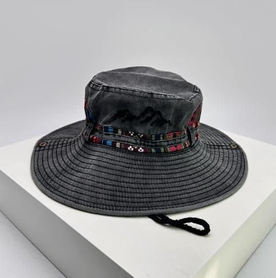 アウトドア 帽子 山岳刺繍ワイドブリムハット