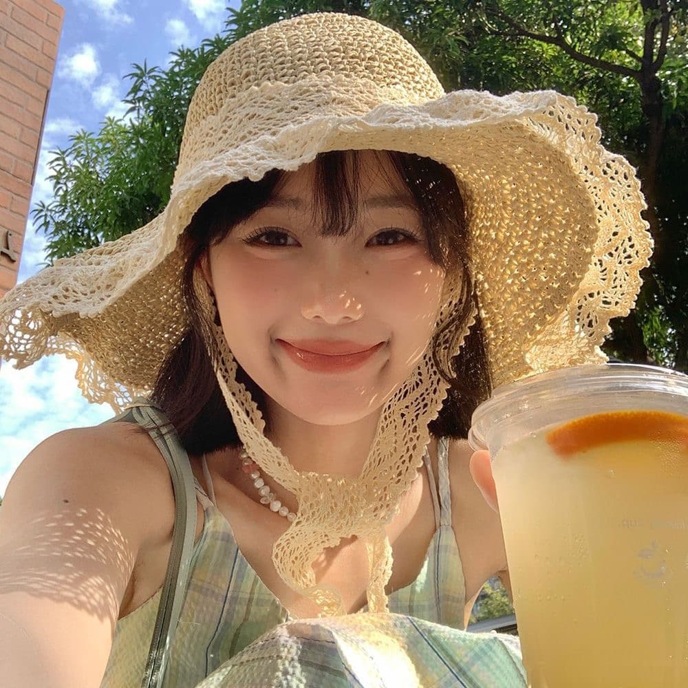 アウトドア 帽子 ハット 優雅なレース縁取り麦わりハット