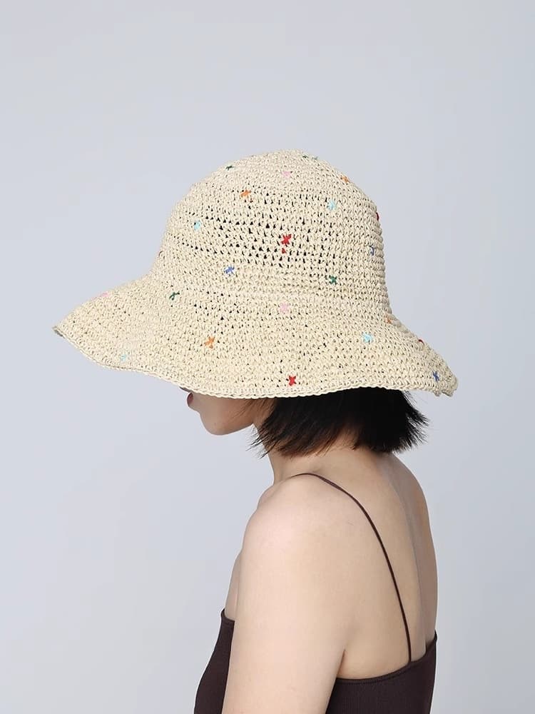 アウトドア 帽子 彩り麦わら風つば広ハット