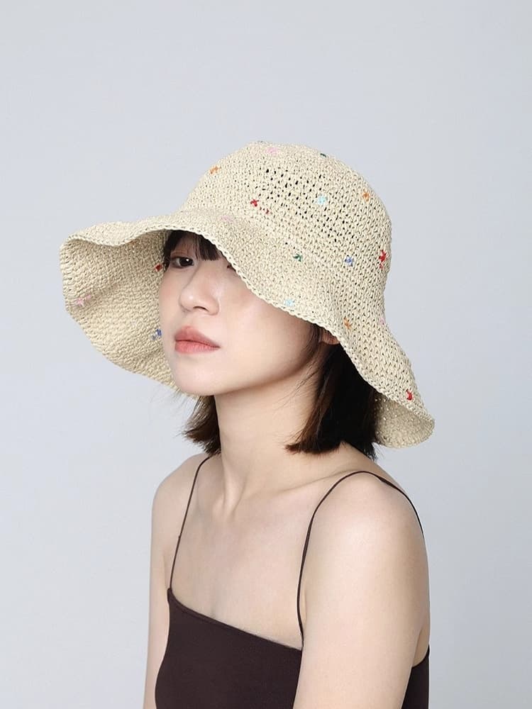 アウトドア 帽子 彩り麦わら風つば広ハット