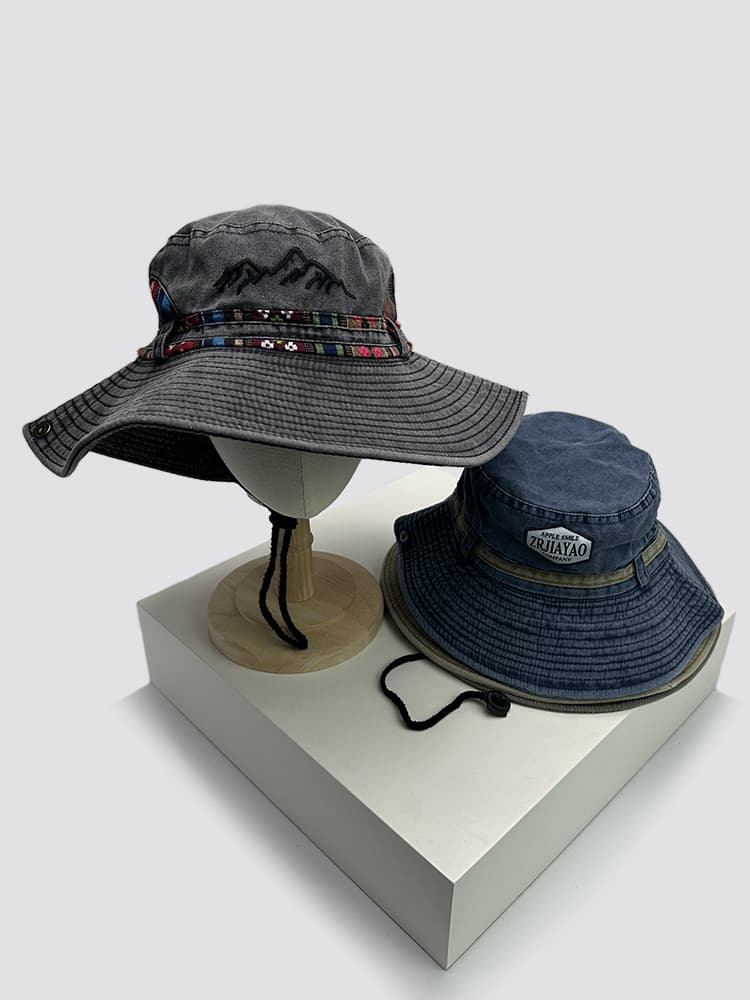 アウトドア 帽子 山岳刺繍ワイドブリムハット